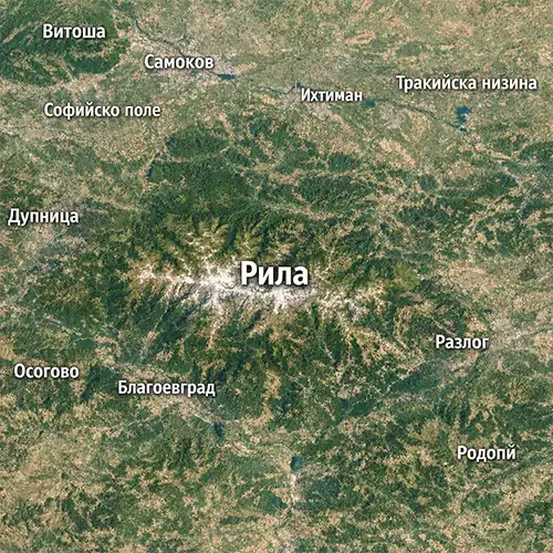 Карта на Рила планина и нейните основни географски дялове