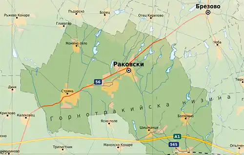 Географска карта на територията на Град Раковски
