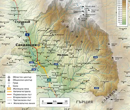 Географска карта на територията на Град Сандански