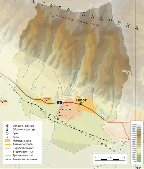 Географска карта на територията на Град Сопот