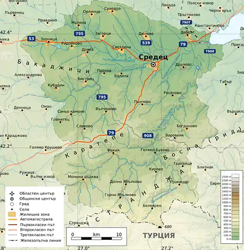 Географска карта на територията на Град Средец