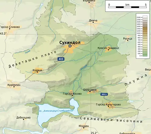 Географска карта на територията на Град Сухиндол