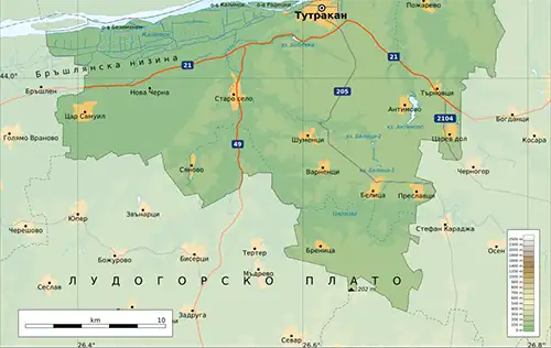Географска карта на територията на Град Тутракан