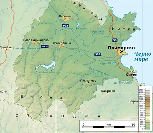 Географска карта на територията на Приморско
