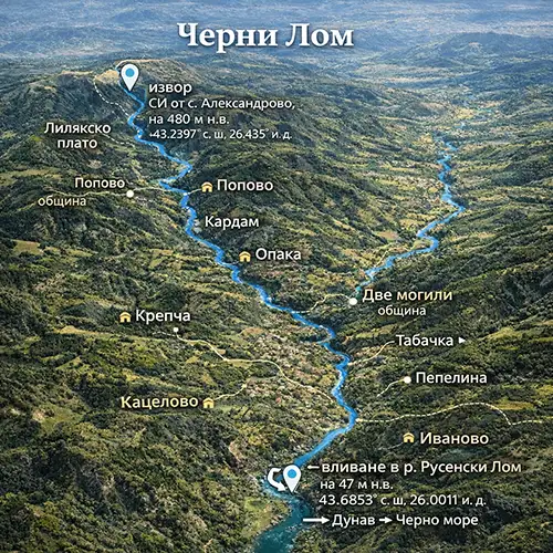 Сателитен релефен изглед на Черни Лом