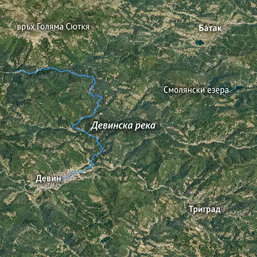 Сателитен релефен изглед на Девинска река