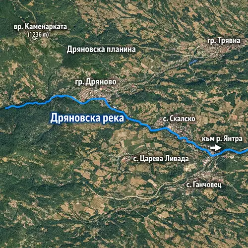 Сателитен релефен изглед на Дряновска река
