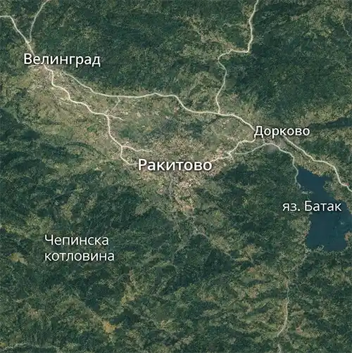 Сателитен релефен изглед на Град Ракитово