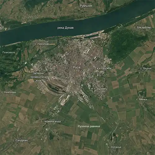 Сателитен релефен изглед на Град Русе