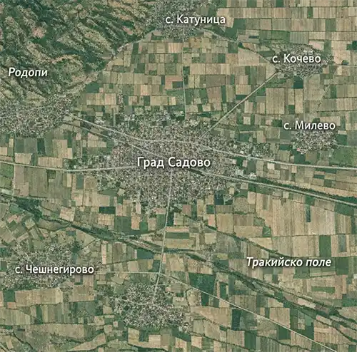 Сателитен релефен изглед на Град Садово