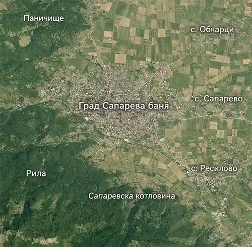 Сателитен релефен изглед на Град Сапарева баня