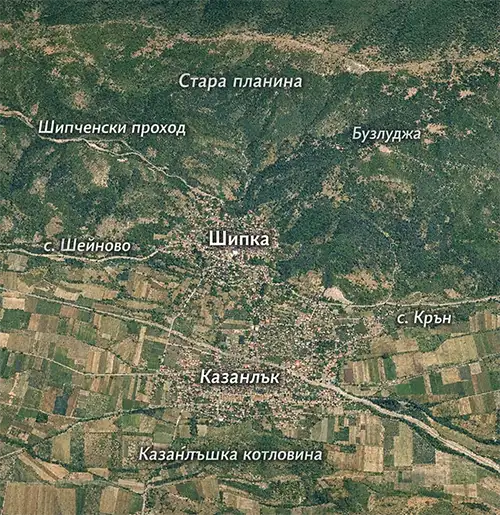 Сателитен релефен изглед на Град Шипка