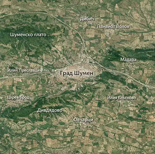 Сателитен релефен изглед на Град Шумен