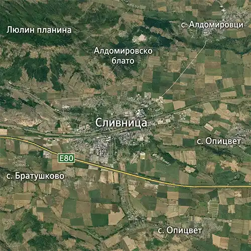 Сателитен релефен изглед на Град Сливница