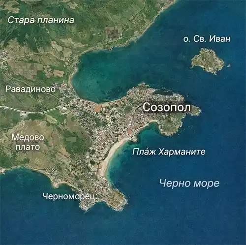 Сателитен релефен изглед на Град Созопол