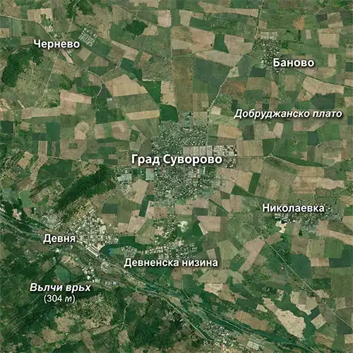 Сателитен релефен изглед на Град Суворово