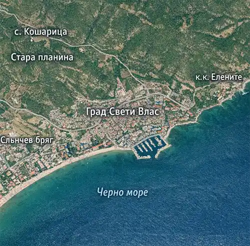 Сателитен релефен изглед на Град Свети Влас
