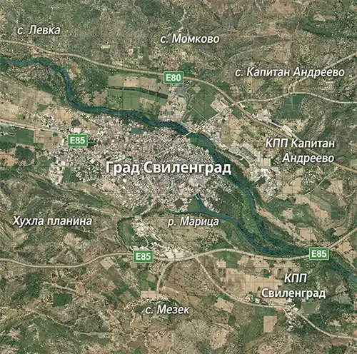 Сателитен релефен изглед на Град Свиленград