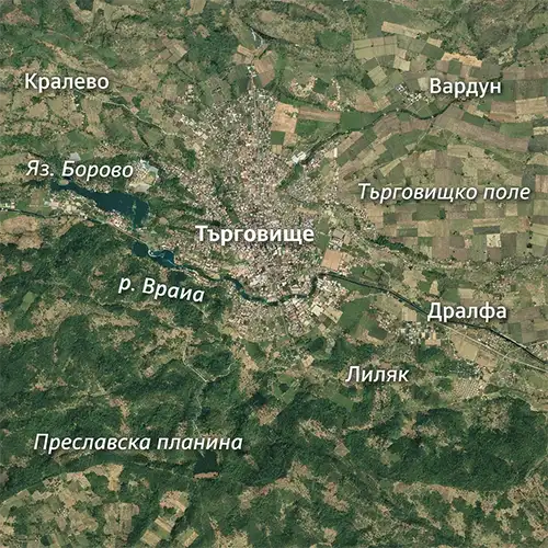 Сателитен релефен изглед на Град Търговище