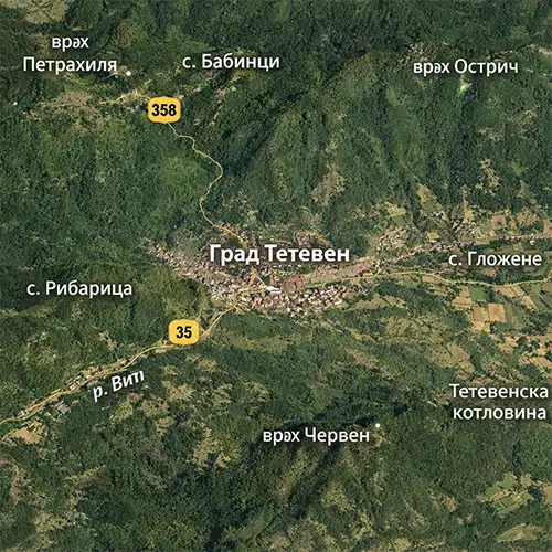 Сателитен релефен изглед на Град Тетевен