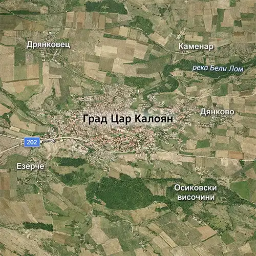 Сателитен релефен изглед на Град Цар Калоян