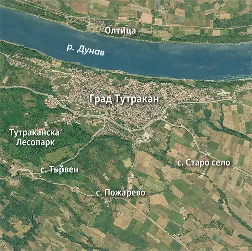 Сателитен релефен изглед на Град Тутракан