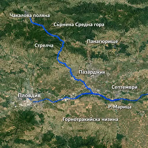 Сателитен релефен изглед на Омуровска река