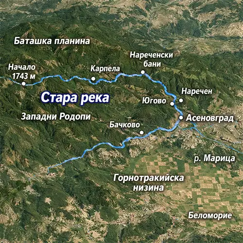 Сателитен релефен изглед на Пещерска река