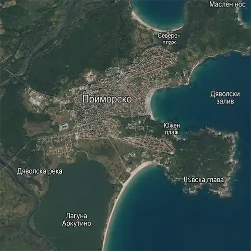 Сателитен релефен изглед на Приморско