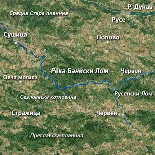 Сателитен релефен изглед на Река Баниски Лом