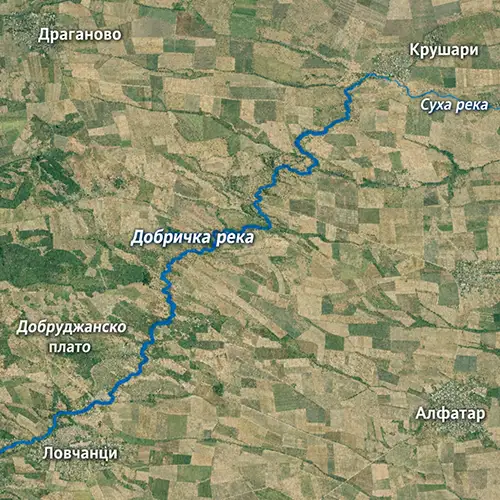 Сателитен релефен изглед на Река Добричка