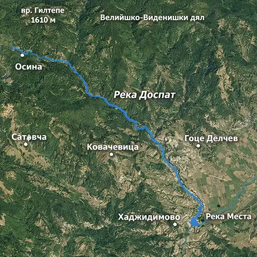 Сателитен релефен изглед на Река Доспат