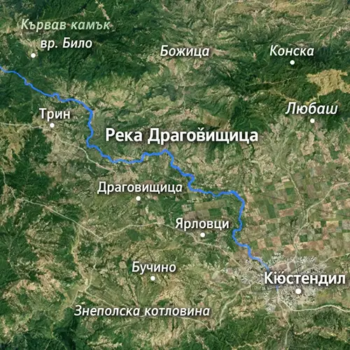 Сателитен релефен изглед на Река Драговищица