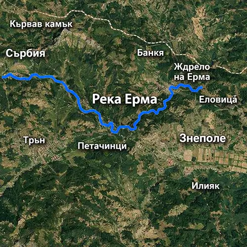 Сателитен релефен изглед на Река Ерма