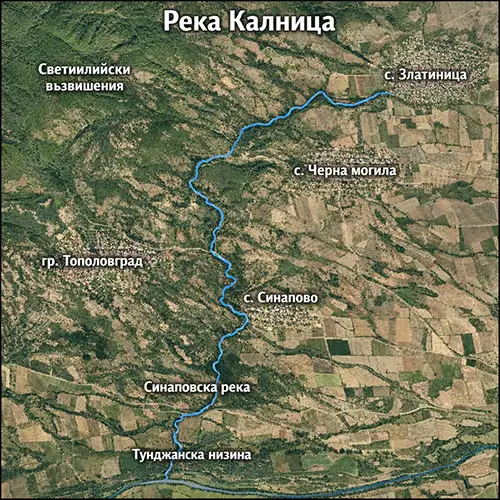 Сателитен релефен изглед на Река Калница