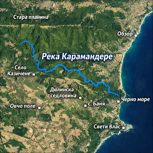 Сателитен релефен изглед на Река Карамандере