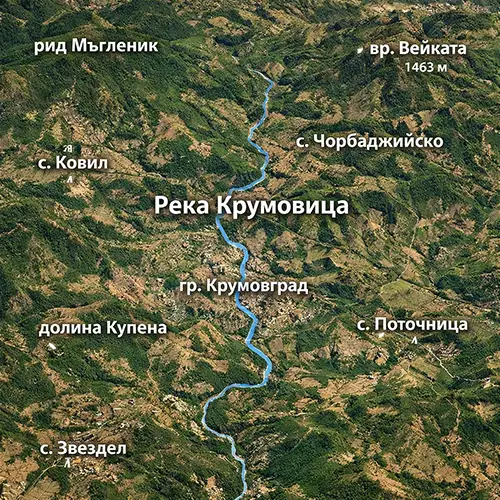Сателитен релефен изглед на Река Крумовица