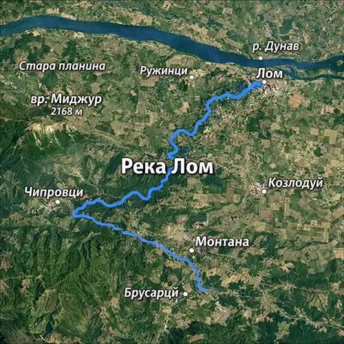 Сателитен релефен изглед на Река Лом