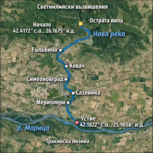 Сателитен релефен изглед на Река Овчарица
