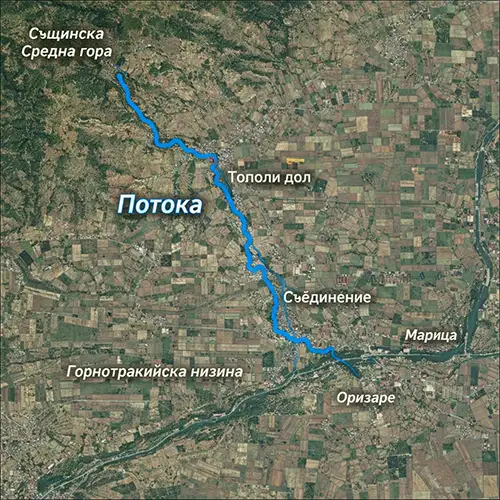 Сателитен релефен изглед на Река Потока