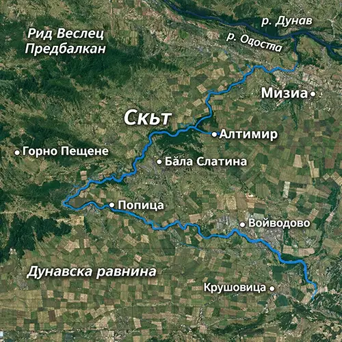 Сателитен релефен изглед на Река Скът