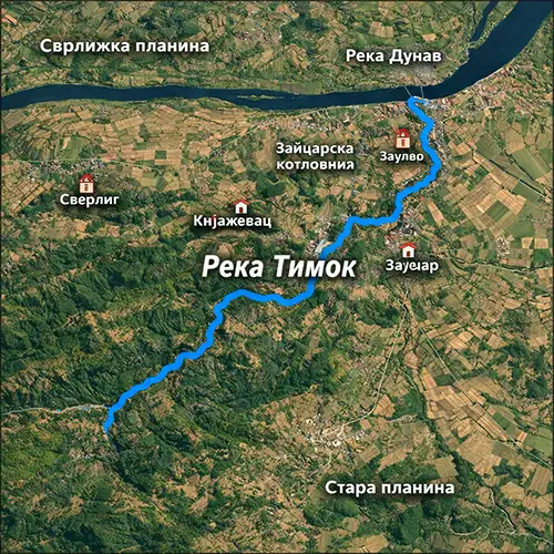 Сателитен релефен изглед на Река Тимок