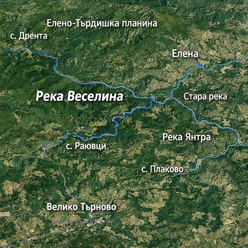 Сателитен релефен изглед на Река Веселина