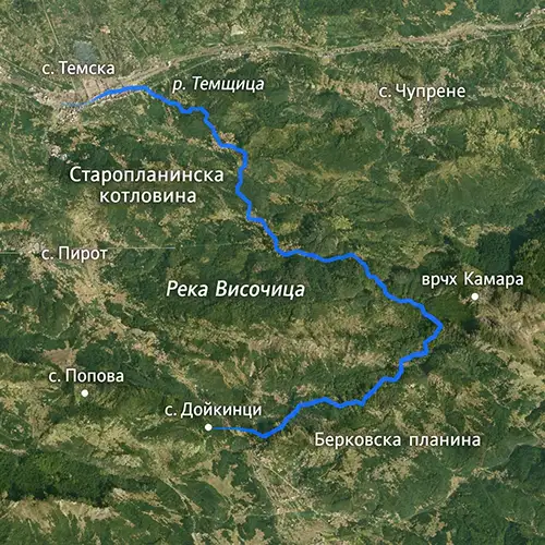 Сателитен релефен изглед на Река Височица