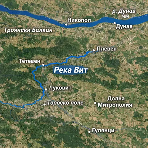 Сателитен релефен изглед на Река Вит