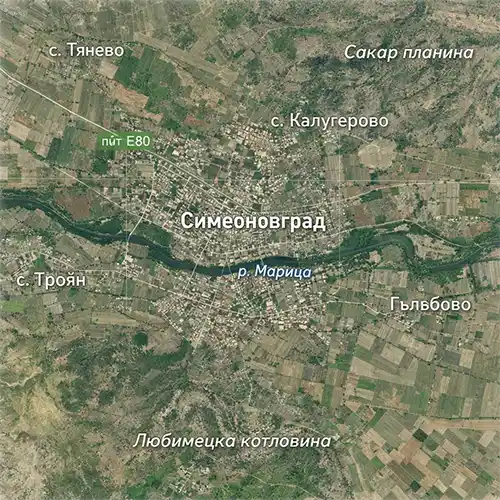 Сателитен релефен изглед на Симеоновград