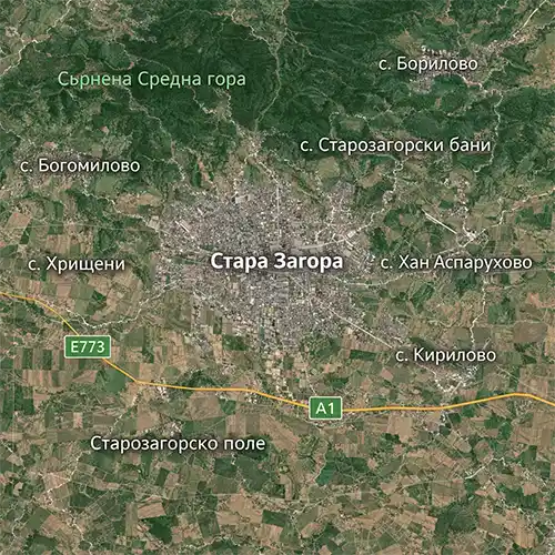 Сателитен релефен изглед на Стара Загора