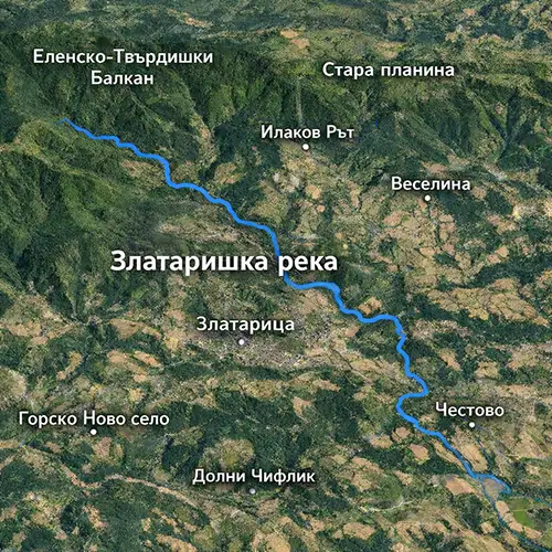 Сателитен релефен изглед на Златаришка река