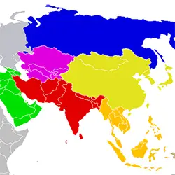 Азиатските страни са показани в цвят