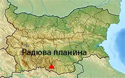 Местоположение на картата на България Радюва планина